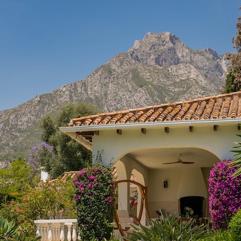 Admire the rugged mountain scenery from your private garden