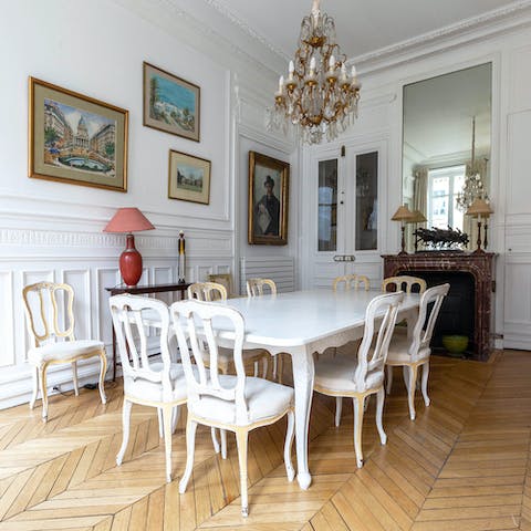 Gather together for an elegant soirée in the dining room