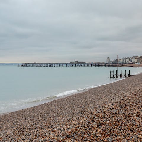 Walk three minutes to Hastings Beach and spend the day on the seafront
