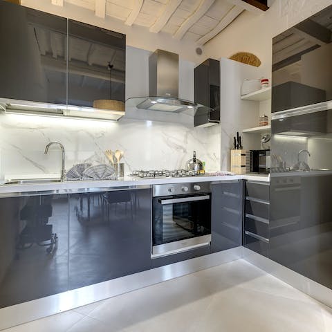 Whip up your favourite Italian dishes in the sleek kitchen