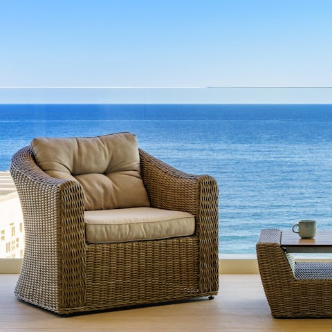Take in scenic views over the Mediterranean Sea from the balcony 