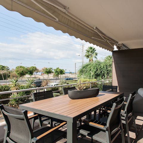 Drink or dine on the balcony for awesome Athena Riviera views