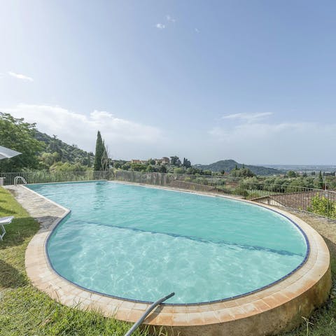Enjoy views of the landscape as you swim laps in the communal pool
