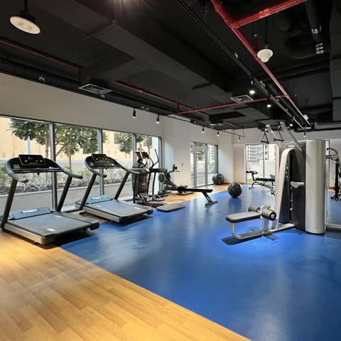 Work up a sweat in the well-equipped communal gym