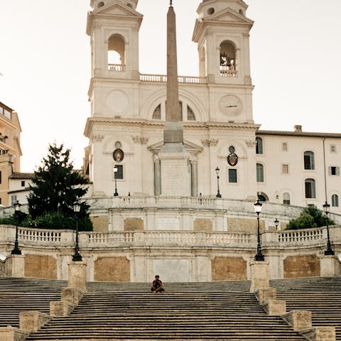 Enjoy the lively atmosphere at the Spanish Steps – a thirty–minute walk away