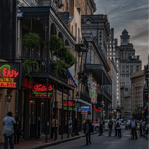 Make the seven-minute walk to Bourbon Street for jazz and cocktails