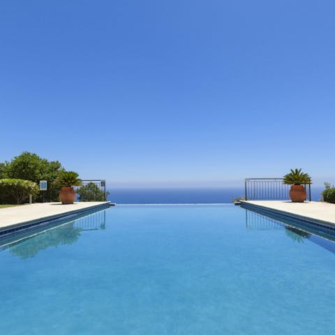 Splash the day away in the infinity pool, which feels like it spills directly into the sea
