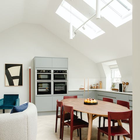 Enjoy cooking and dining in this lovely light-filled space