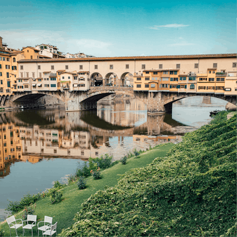 Stay in the heart of Florence's historic centre, just a three-minute stroll from the Ponte Vecchio