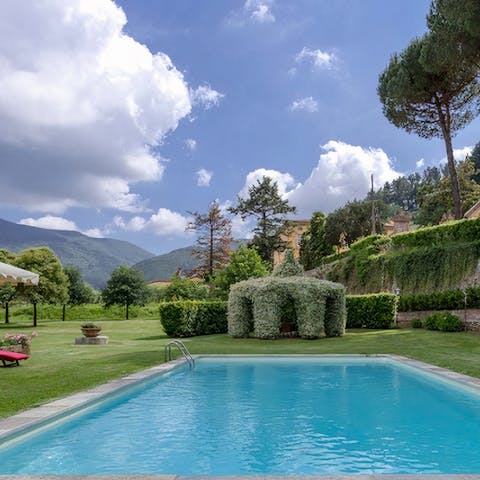 Dive into the private pool and admire the countryside views