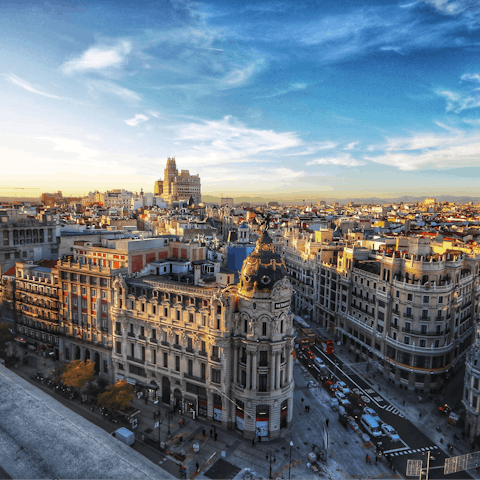 Stay right in the thick of things, just a twelve-minute walk from Gran Vía
