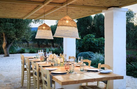 Enjoy alfresco meals to the sound of crickets at twilight