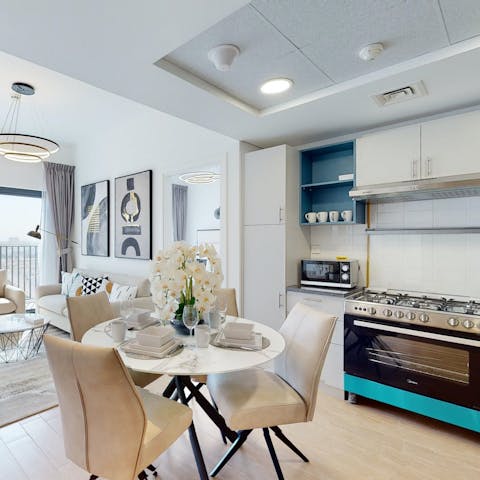 Cobble together a hearty breakfast to enjoy in the open dining space