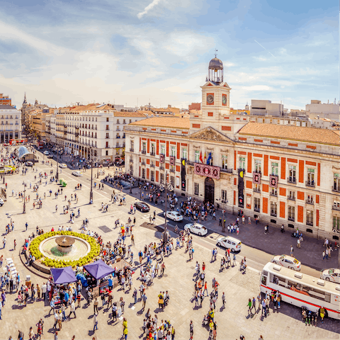 Stay in central Madrid, a seven-minute walk away from the Puerta del Sol