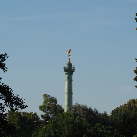 Visit the famous Place de la Bastille, a ten-minute bus ride away