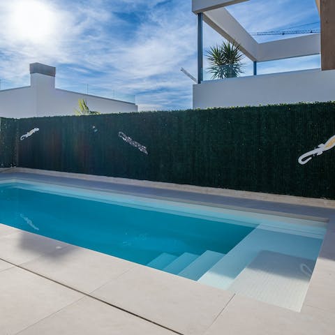 Enjoy a refreshing dip in the private pool to cool off in the heat of the day