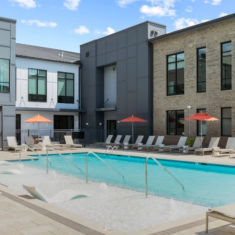 Take a dip in the building's outdoor pool