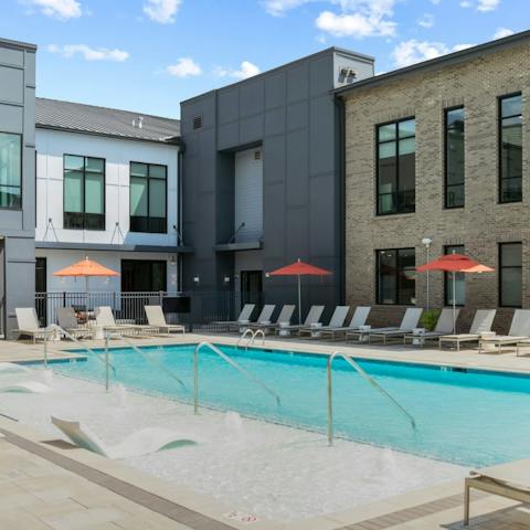 Take a dip in the building's outdoor pool