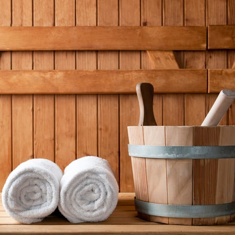 Get toasty in the home's sauna