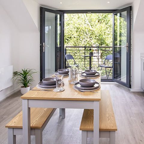 Open the French doors and let the fresh air in as you enjoy a meal all together