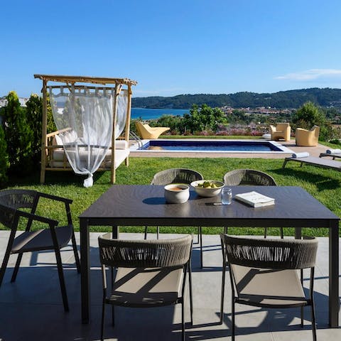 Eat your meals alfresco with stunning bay views
