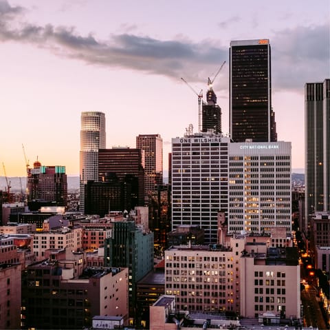 Catch a bus to Downtown Los Angeles to explore the city, minutes away
