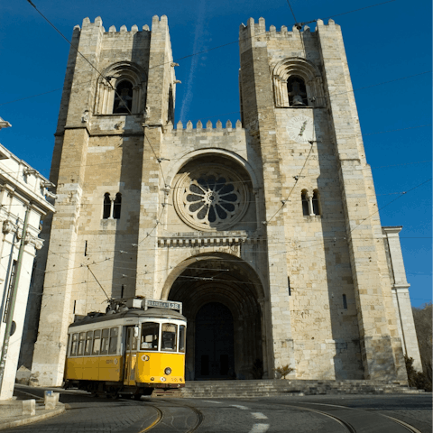 Visit the iconic Sé de Lisboa – you can walk to the cathedral in under ten minutes, or travel in style on the tram