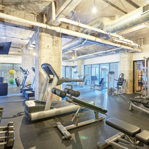 Head to the 24-hour on-site fitness centre for a morning workout