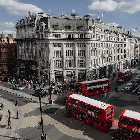 Spend time shopping at bustling Oxford Street, a five-minute walk away