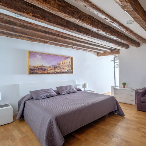Wake up in the pretty beamed bedrooms feeling rested and ready for another day of Venice sightseeing