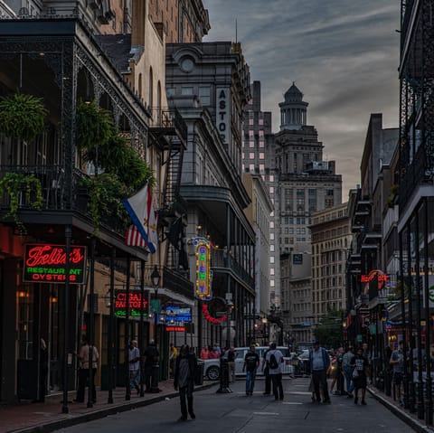 Hit the jazz clubs and bars on Bourbon Street