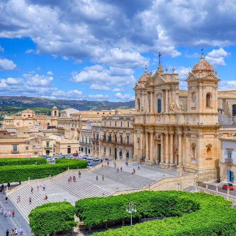 Take a twelve-minute drive into the city of Noto to visit the stunning cathedral
