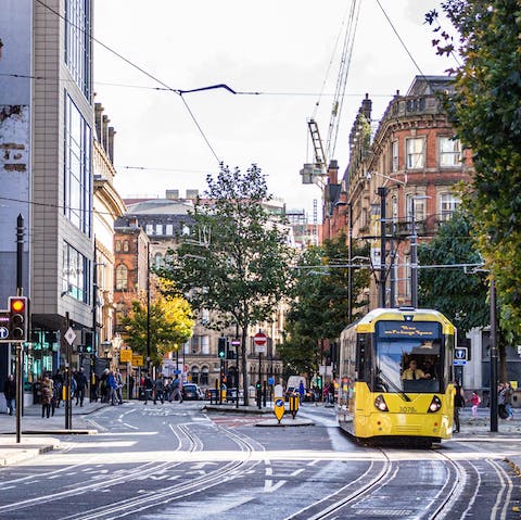 Reach central Manchester in sixteen minutes on public transport