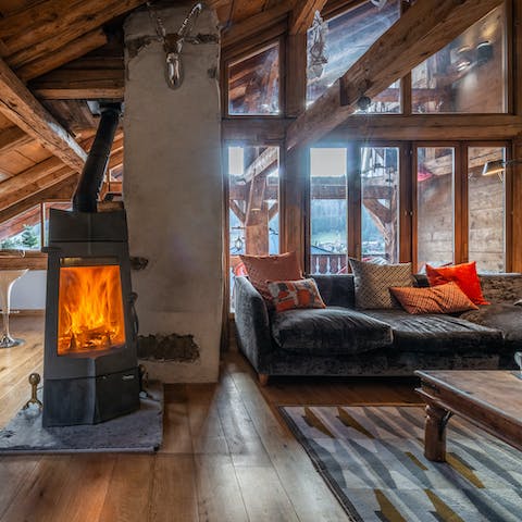 Cosy up by the fire after long days on the slopes