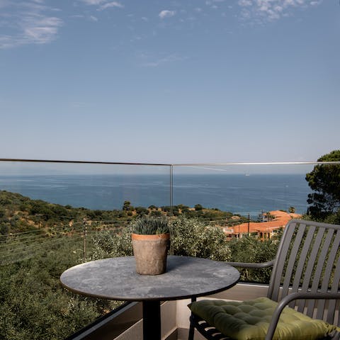 Look out toward the Ionian sea from the private balcony
