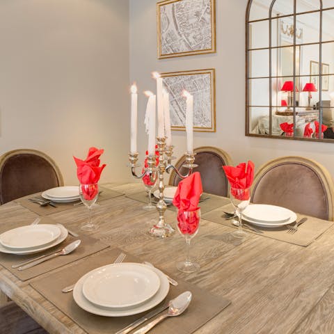 Set a romantic tone with the silver candelabra on the dining table