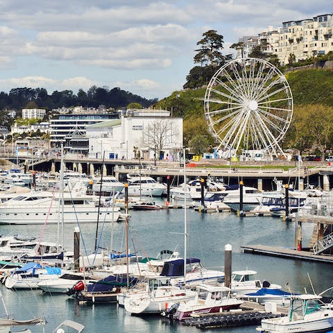 Stroll around Torquay Marina, a seven-minute drive away