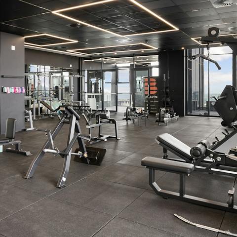 Keep on top of your fitness goals with a workout in the state-of-the-art communal gym 