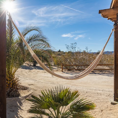 Doze in a hammock and revel in the peace and quiet of this desert setting
