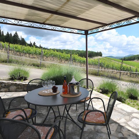 Admire the vistas of the vineyards over lunch from your private terrace