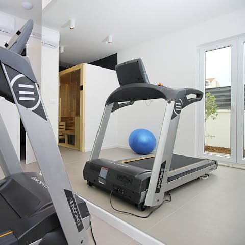 Burn up an appetite in the private gym before recuperating in the sauna 