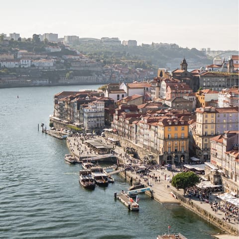 Enjoy walking along Porto's Ribeira, just ten minutes on foot