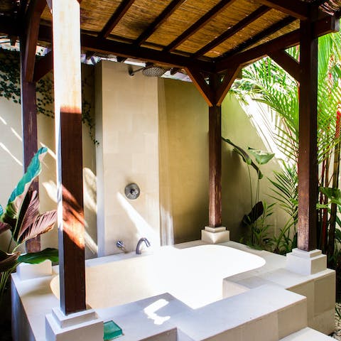 Treat yourself to a soak in the open-air bathtub