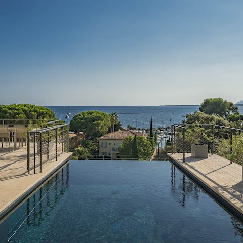Float in the infinity pool with its sea views