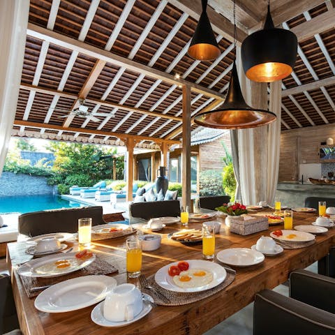 Enjoy an alfresco meal on the verandah, overlooking the pool