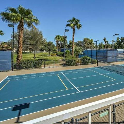 Challenge your loved ones to a tennis game on the complex's shared court