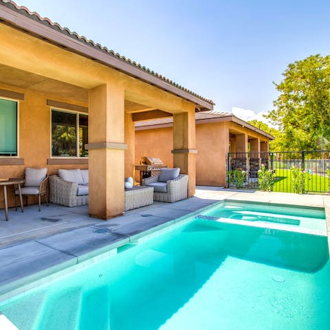Splash and swim in your private outdoor pool, boasting sparkling waters