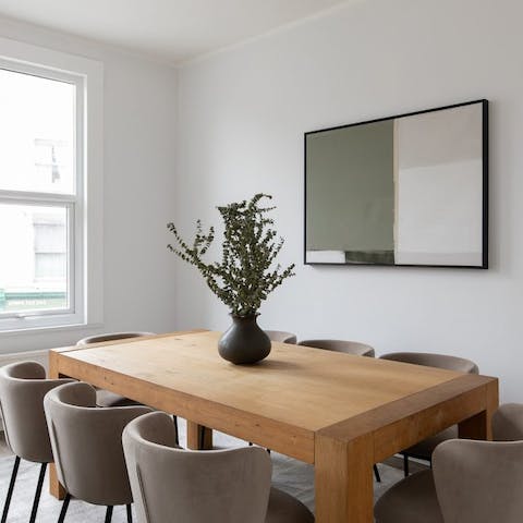 Gather together for group meals in the bright dining area