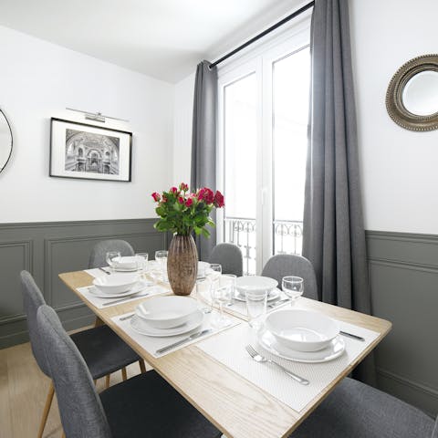 Gather together for breakfasts of fresh coffee and croissants and the window-side dining table