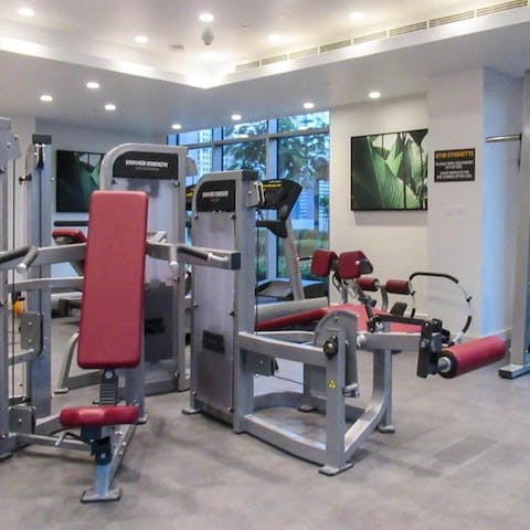 Stay fit in the building's well-equipped gym
